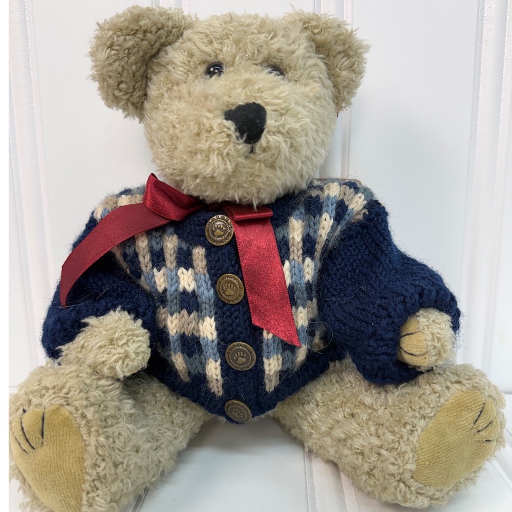 Vintage Boyds Bears Edmond Teddy Bear‎ 12in Tan Navy Knit Sweater Archive Plush